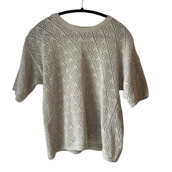 Vintage crochet knit short sleeve top  / knitted tee - Picture 1 of 6